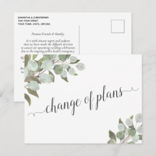 Postal De Anuncios Cambio de planes Boda de eucalipto cancelada