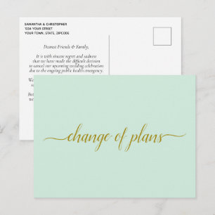 Postal De Anuncios Cambio de Planes Boda Pospuesta Oro Acuñada Verde