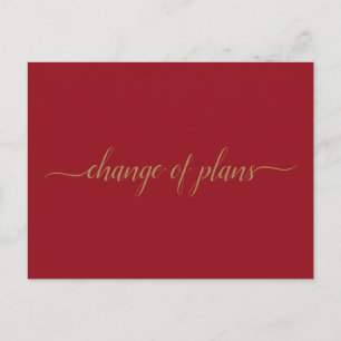 Postal De Anuncios Cambio de Planes Boda Pospuesta Oro sobre Rojo