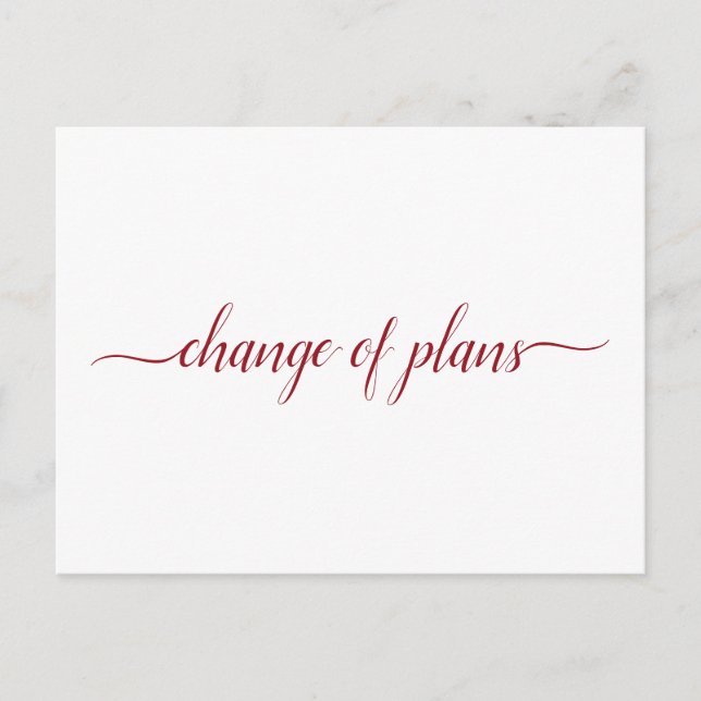 Postal De Anuncios Cambio de planes Boda pospuesta Rojo sobre blanco (Anverso)