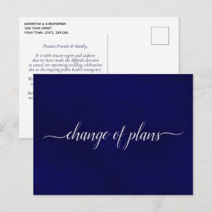 Postal De Anuncios Cambio de planes Boda pospuesta Simple Azul marino