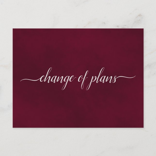 Postal De Anuncios Cambio de Planes Boda Pospuesta Simple Burgundy (Anverso)