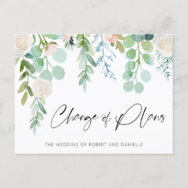 Postal De Anuncios Cambio de planes de boda acuarela floral verde