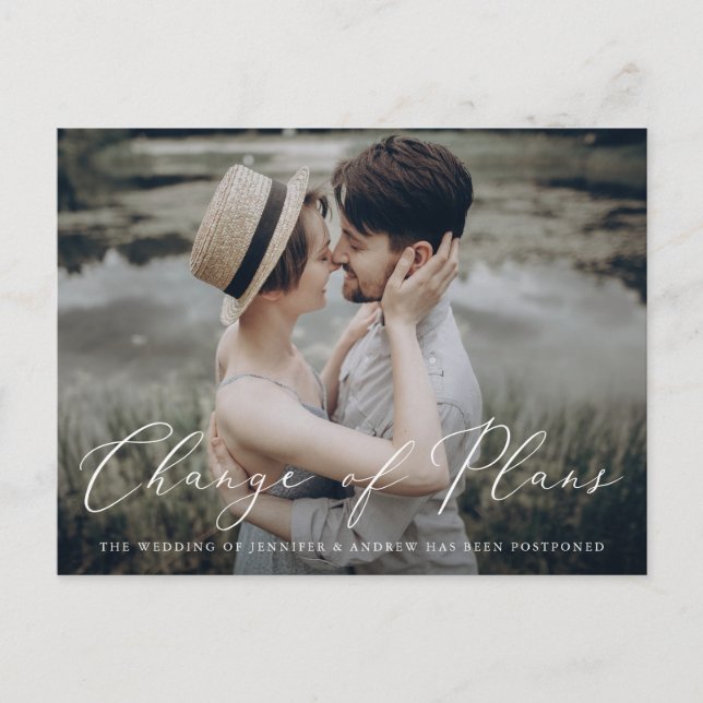 Postal De Anuncios Cambio de planes de escritura delicada posposición (Anverso)