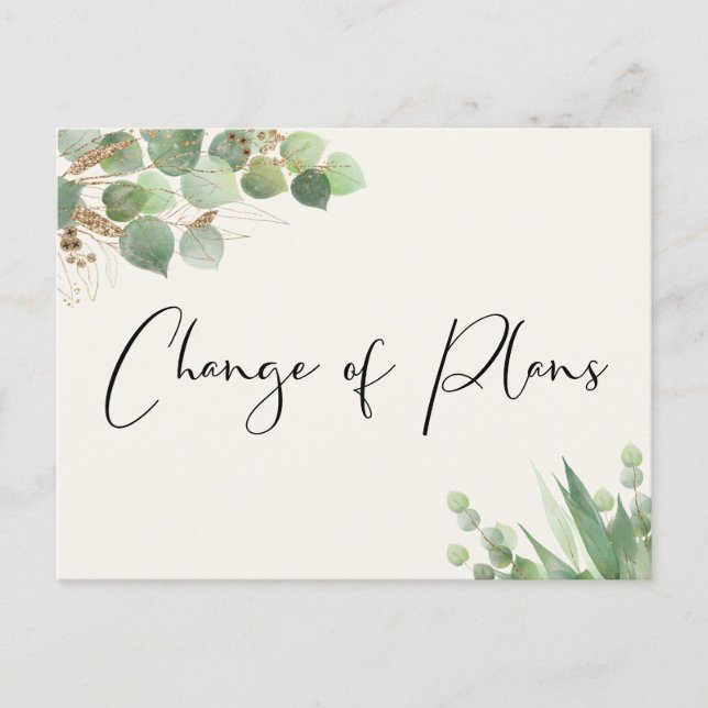 Postal De Anuncios Cambio de planes menor Boda Eucalyptus Cream (Anverso)