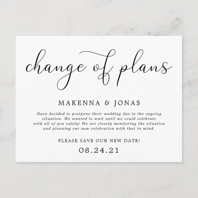 Postal De Anuncios Cambio de Planes Posposición de Boda (Anverso)