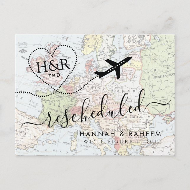 Postal De Anuncios Cambio de planes pospuesto Boda de destino (Anverso)