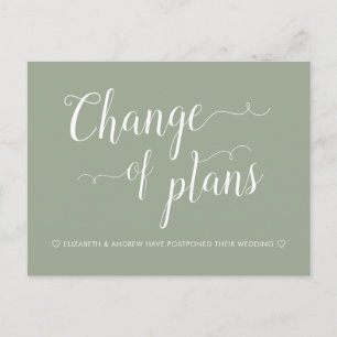 Postal De Anuncios Cambio de planes Sage Green Aplazamiento de boda