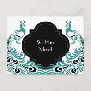 Postal De Anuncios Cambio negro y azul del pavo real del art déco de