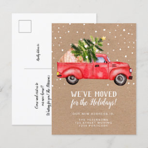 Postal De Anuncios Camión rojo de época kraft de Navidad en movimient