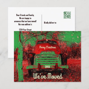 Postal De Anuncios Camioneta Roja Rústica Retro de Navidad Nos hemos 