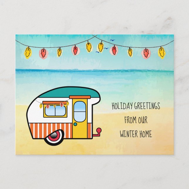 Postal De Anuncios Camper lindo en Beach Winter Home Nueva dirección (Anverso)