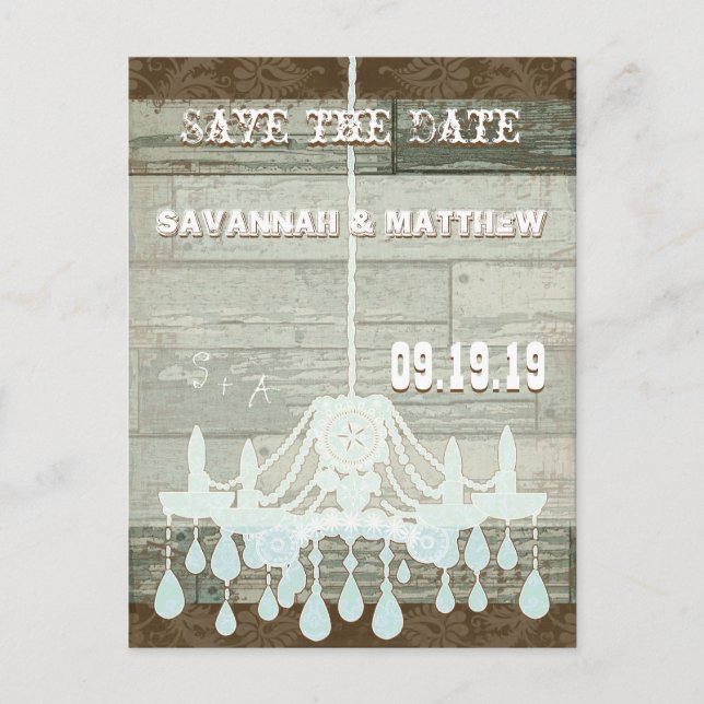 Postal De Anuncios Campo Chic Chocolate Menta Rústico  Save the Date (Anverso)