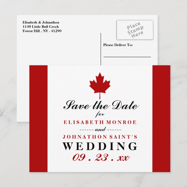 Postal De Anuncios Canadiense Flag Wedding Save The Date (Anverso / Reverso)