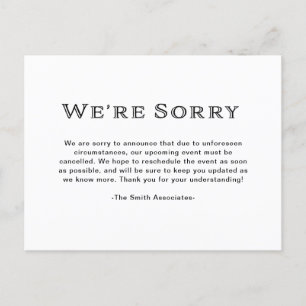 Postal De Anuncios Cancelación básica elegante en blanco y negro