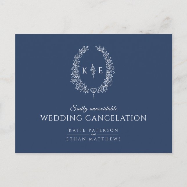 Postal De Anuncios Cancelación de boda de anagrama de hoja ósea ósea  (Anverso)