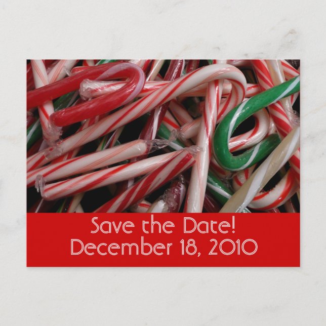 Postal De Anuncios Candy Canes Save the Date Postcard (Anverso)