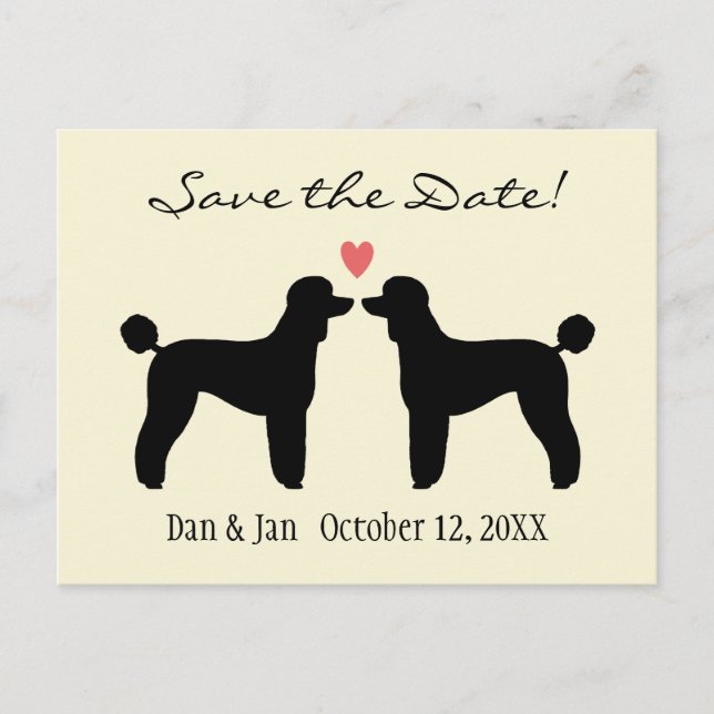 Postal De Anuncios Caniches estándar negros Save the Date de boda (Anverso)