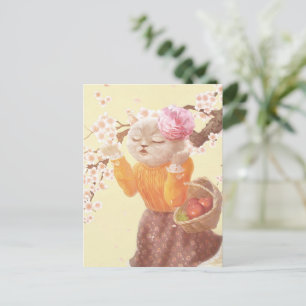 Postal De Anuncios Cantando gato con cesta de flores