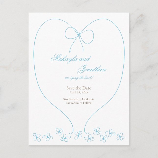 Postal De Anuncios Caprichosa Boda Save the Date: Azul (Anverso)