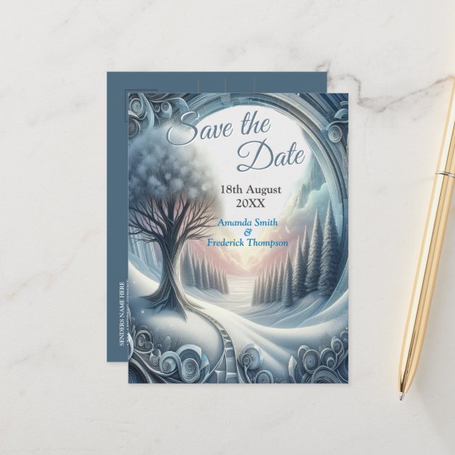 Postal De Anuncios Captura Arte Escena Invernal y Cristales de Hielo  (Anverso/Reverso In Situ)