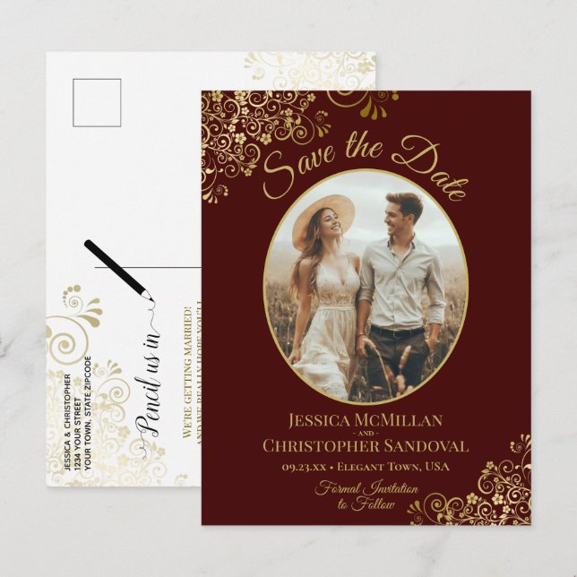 Postal De Anuncios Cara de oro en la boda de Auburn Save the Date Pho (Anverso / Reverso)