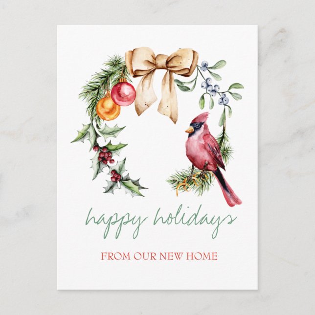 Postal De Anuncios Cardenal rojo Holly Berry Holiday (Anverso)
