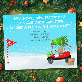 Postal De Anuncios Carro de Golf Navideño con Cajas Móviles de Golf