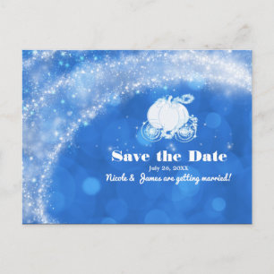 Postal De Anuncios Carruaje de Cenicienta Azul y Blanco para Boda Gua
