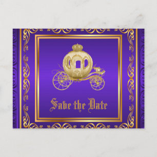Postal De Anuncios Carruaje Real de Oro Púrpura Save the Date