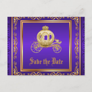 Postal De Anuncios Carruaje Real de Oro Púrpura Save the Date