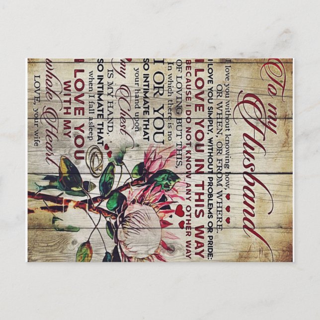 Postal De Anuncios Carta Adorable para Esposo | Regalo Encantador | D (Anverso)