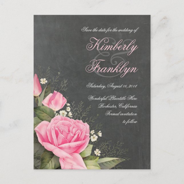 Postal De Anuncios Cartel de flores de época Guardar la fecha (Anverso)