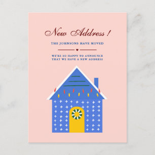Postal De Anuncios Casa Azul Rosa Sencilla Nos hemos mudado Nueva dir