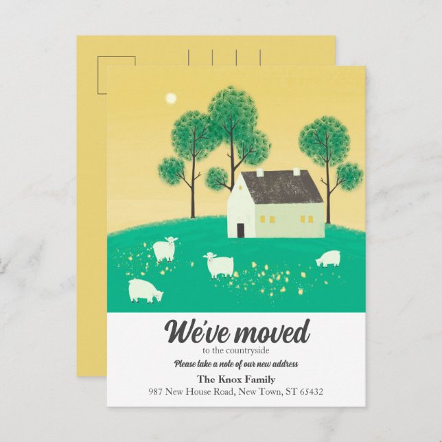 Postal De Anuncios Casa de Campo Bonita Árboles Ovejas Nos Hemos Muda (Anverso / Reverso)