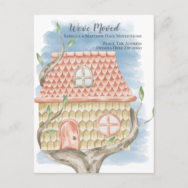 Postal De Anuncios Casa del Árbol Acuarela Nos hemos mudado a casa (Anverso)