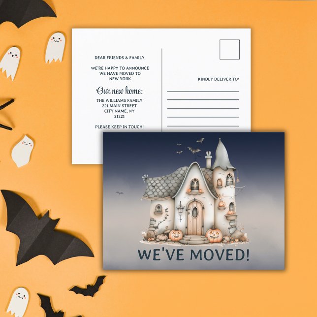 Postal De Anuncios Casa embrujada con tema de Halloween cambia de dir (Cute Halloween Themed Haunted House Change Address Announcement Postcard)