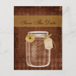 Postal De Anuncios casamiento con tarro de masón rústico con girasol,
