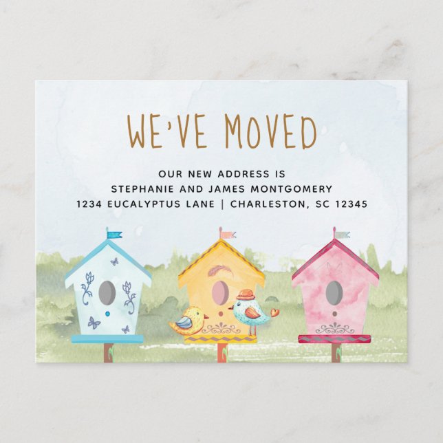 Postal De Anuncios Casas de Pájaros Lindas para Mudanzas (Anverso)