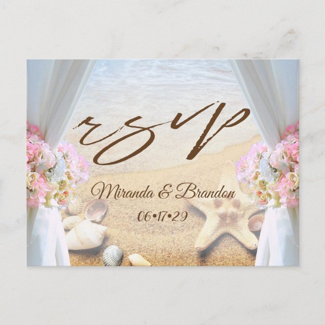 Postal De Anuncios Casas de Starfish Tropical Beach Wedding RSVP (Anverso)