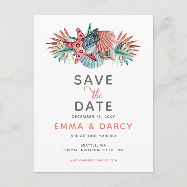 Postal De Anuncios Cascada acuática rústica Seashells Starfish Beach  (Anverso)