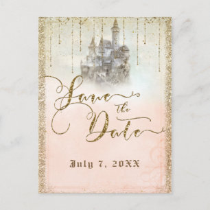 Postal De Anuncios Castillo de Cuentos de Hadas con Purpurina Dorada 