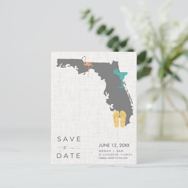 Postal De Anuncios Casual Florida Beach Wedding Save the Date (Anverso de pie)