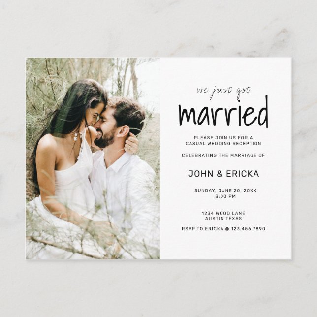 Postal De Anuncios Casual Simple Que Acabamos De Casarnos Con Boda (Anverso)