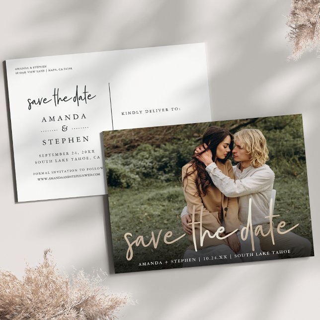 Postal De Anuncios Casual Sketch Gold | Boda fotográfica Guardar la f (Subido por el creador)