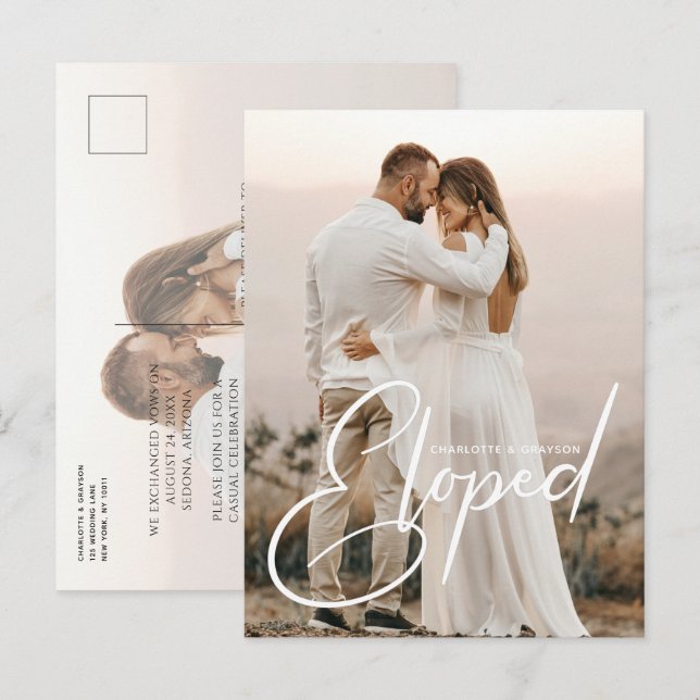 Postal De Anuncios Celebración de Boda Fugada Foto Recién Casados (Anverso / Reverso)
