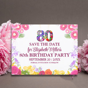 Postal De Anuncios Celebración de cumpleaños 80 con acuarela rosa