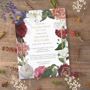 Postal De Anuncios Celebración de la vida en oro funeral floral