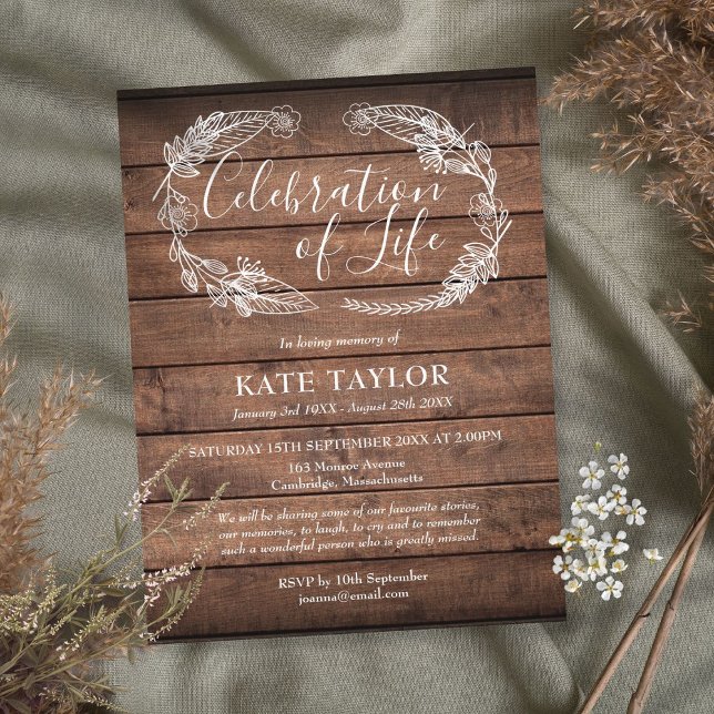Postal De Anuncios Celebración de la Vida Funeral de Madera Rústica (Subido por el creador)