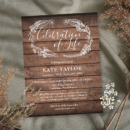 Postal De Anuncios Celebración rústica de la madera del funeral de la